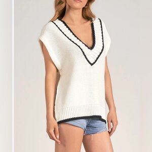 Elan Women’s Estee V-Neck Boyfriend SweaterVest,Medium,Chic Trendy Slouchy Comfy